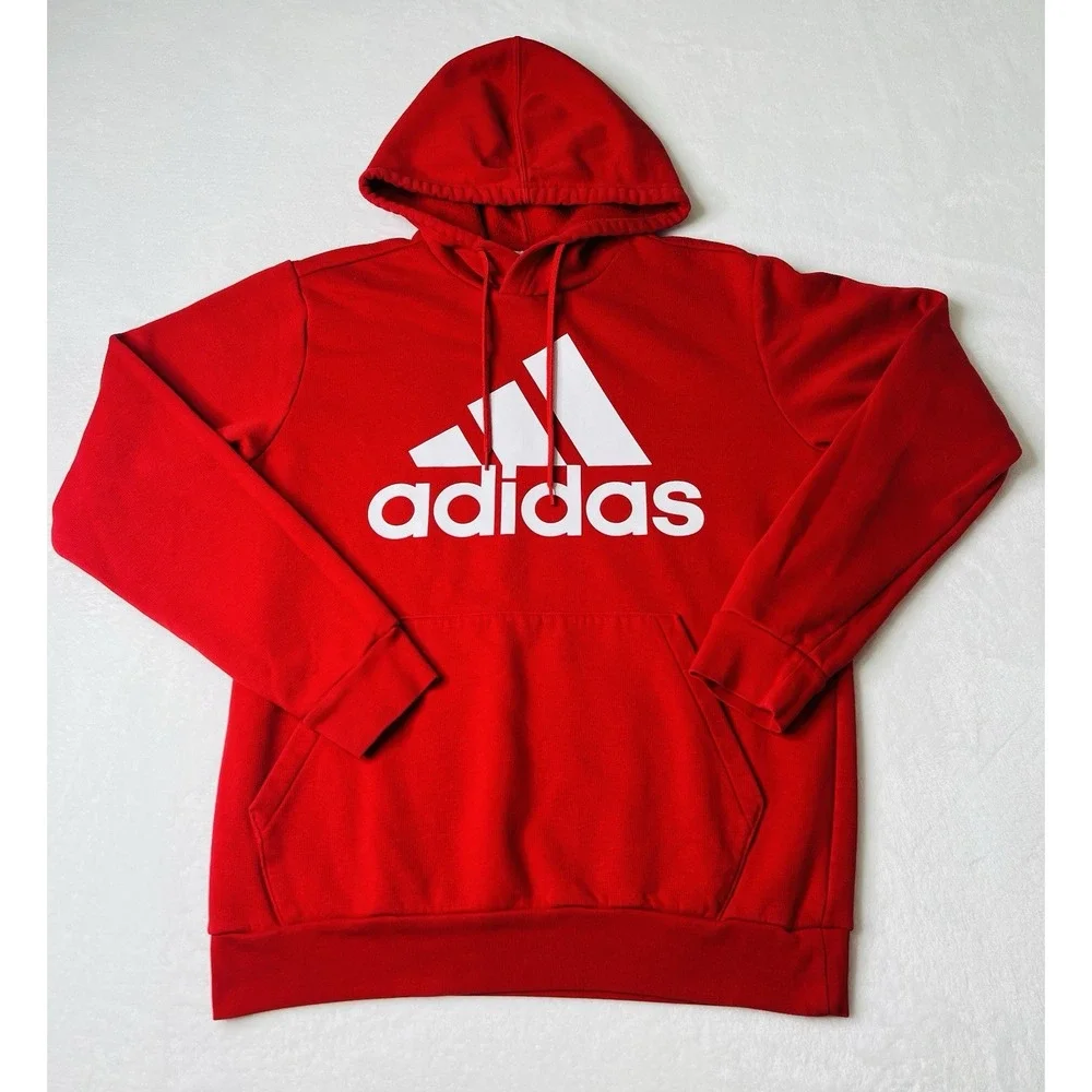 Adidas Men's Activewear Essentials Fleece Big Logo Red Long Sleeve Hoodie Size S